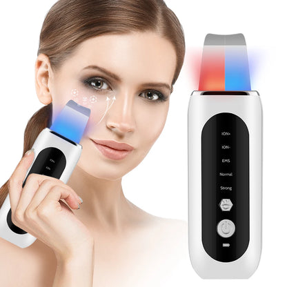 Ultrasonic Skin Scrubber EMS Microcurrent Face Lifting Machine LED Red & Blue Light Blackhead Remover Deep Facial Cleaning Device